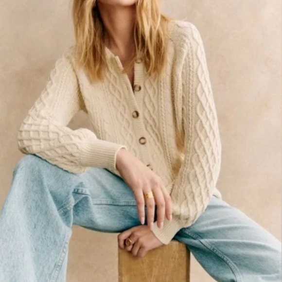 Sezane Sweaters - Sezane Cream Cable Knit Cardigan